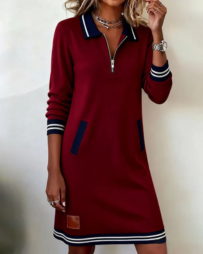 Fashion Lapel Zipper Long Sleeve