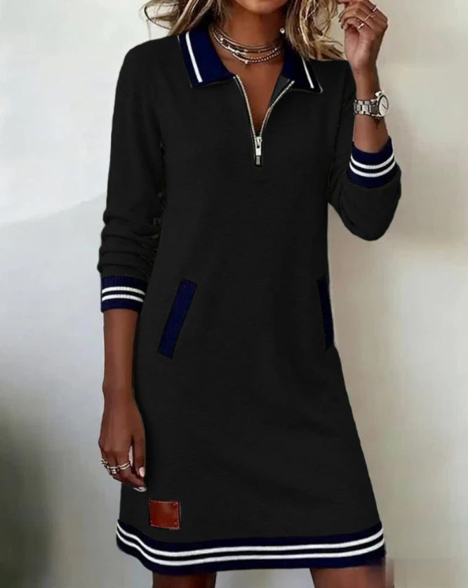 Fashion Lapel Zipper Long Sleeve