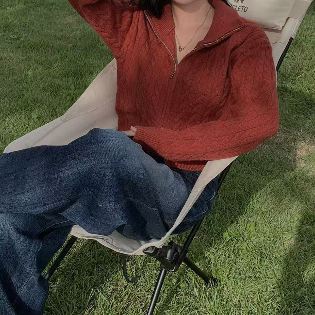 White Cable-Knit Zip Cardigan