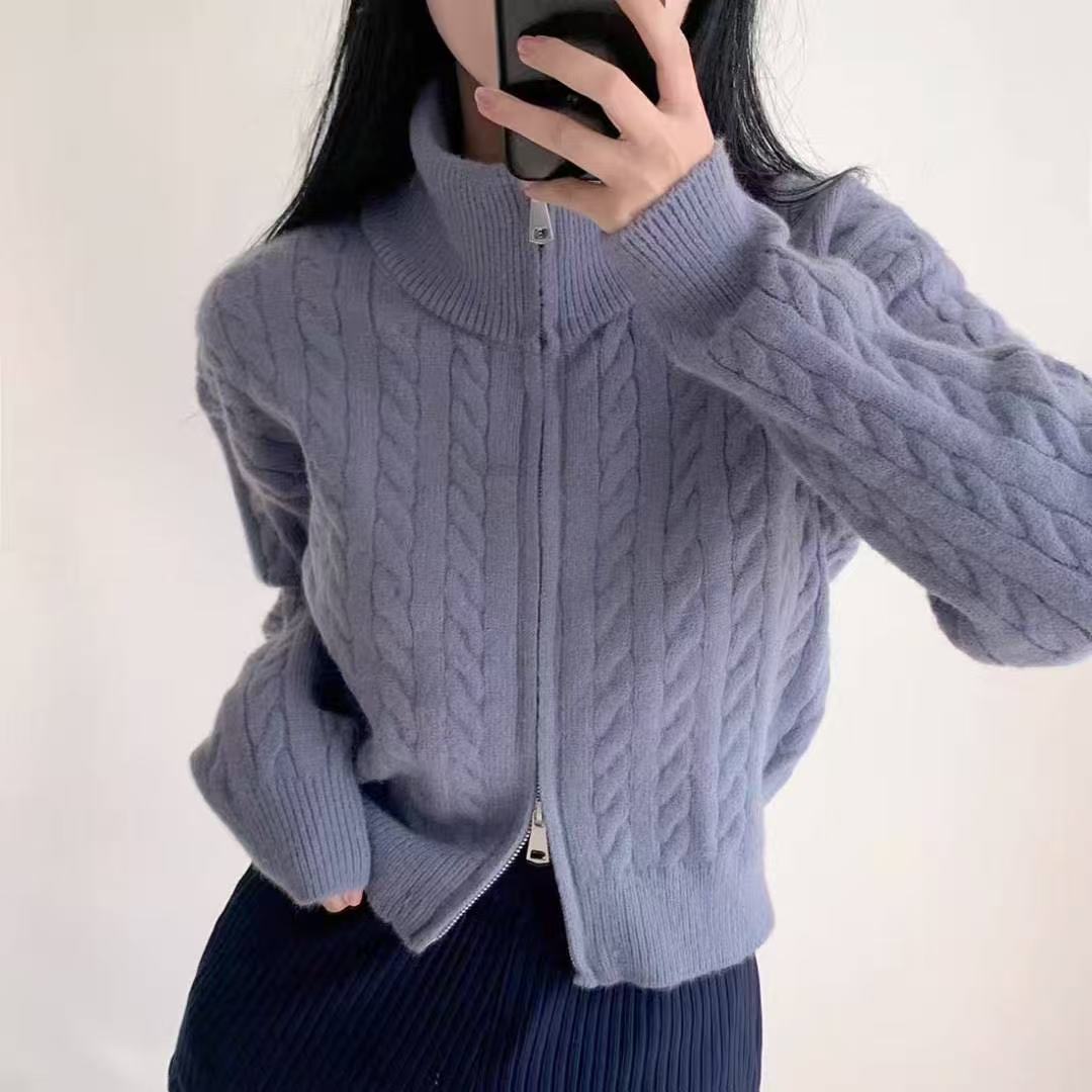 White Cable-Knit Zip Cardigan